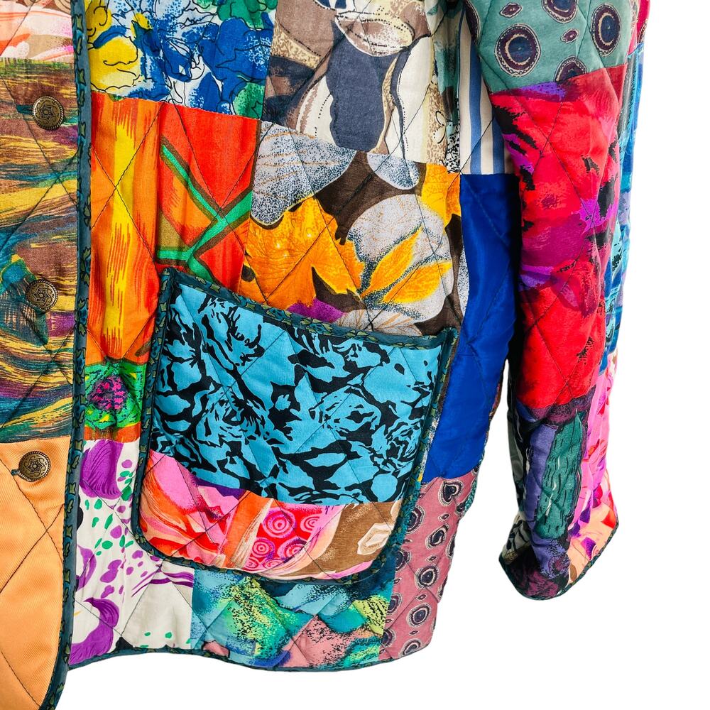 220 Hickory Silk Patchwork Multicolor Quilted Reversible Jacket Women Sz M - Picture 11 of 15